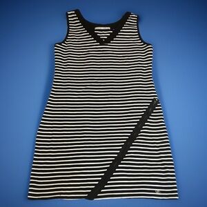 COCO & tashi Black & White striped V-neck Dress with zipper detailing sz L